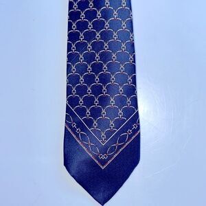 Vintage 70s Wembley navy blue, red & gold bridle print tie‎